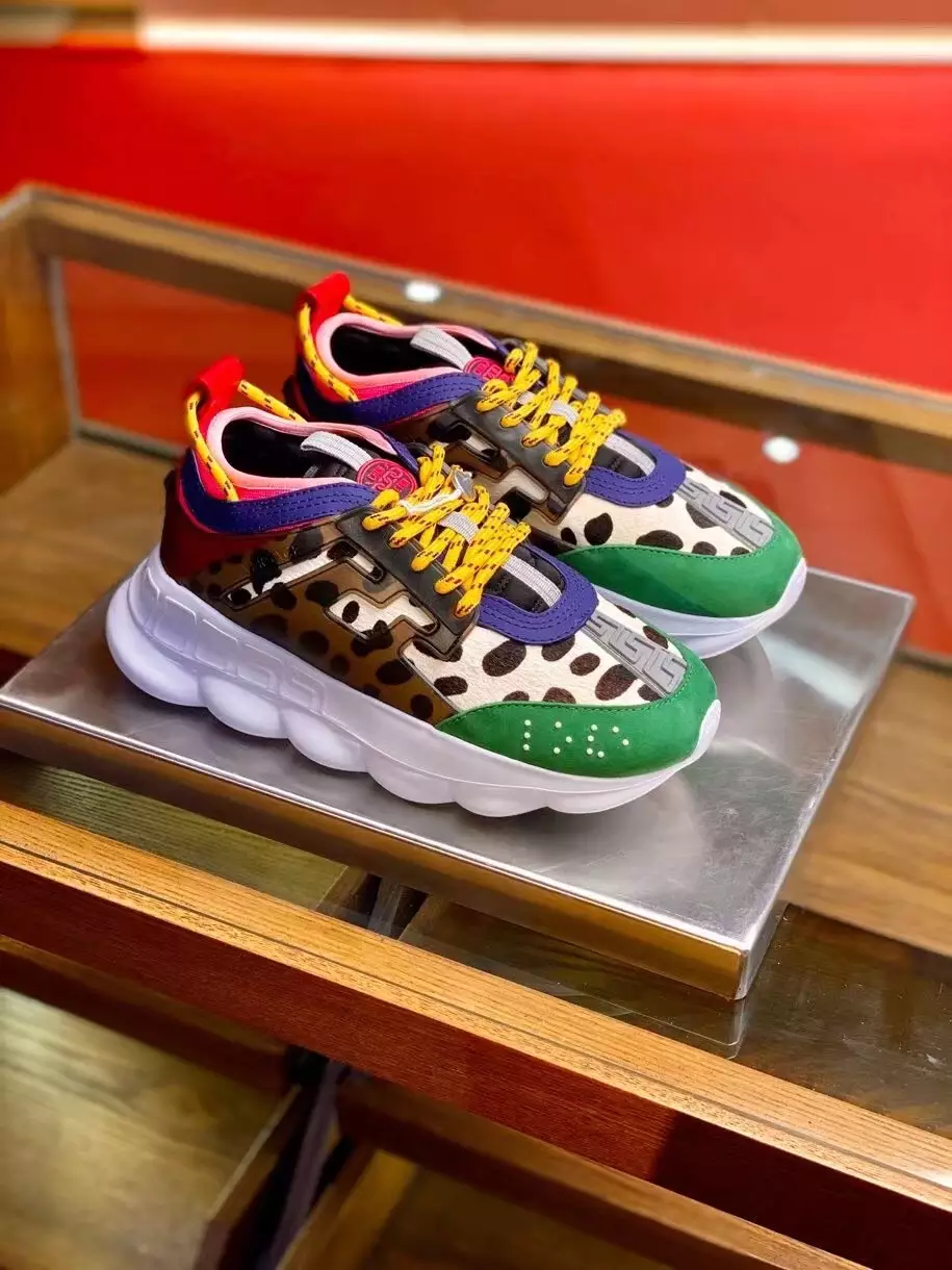 VERSACE WOMEN'S MULTICOLOUR CHAIN REACTION SNEAKERS WITH LEOPARD PRINT - VSS028