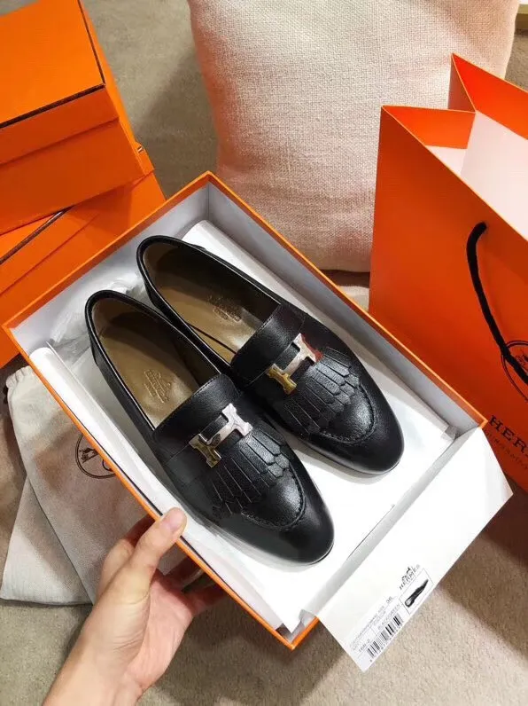 Hermes Women's Royal Loafers In Black Calfksin - HM090 Hermes Women's Royal Loafers In Black Calfksin