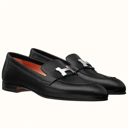 Hermes Women's Paris Loafers In Black Goatskin - HM085 Hermes Women's Paris Loafers In Black Goatskin