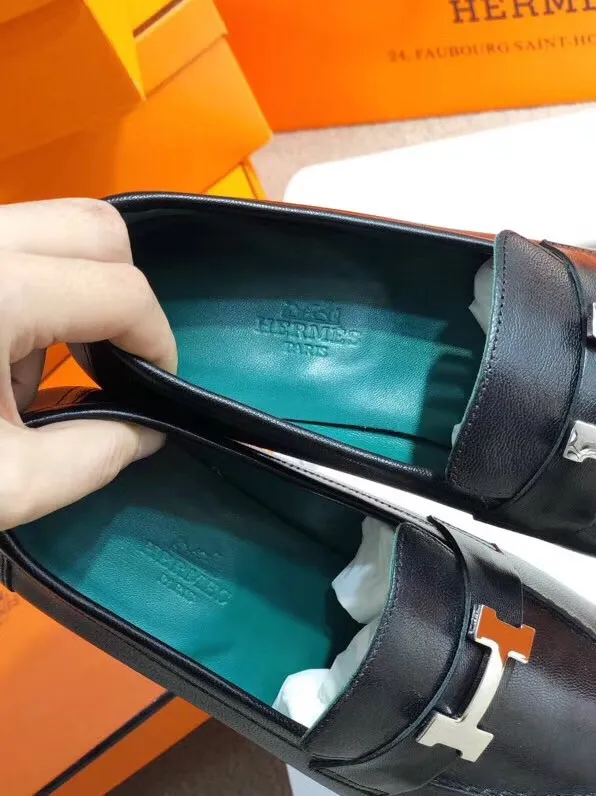 Hermes Women's Paris Loafers In Noir Goatskin - HM084 Hermes Women's Paris Loafers In Noir Goatskin