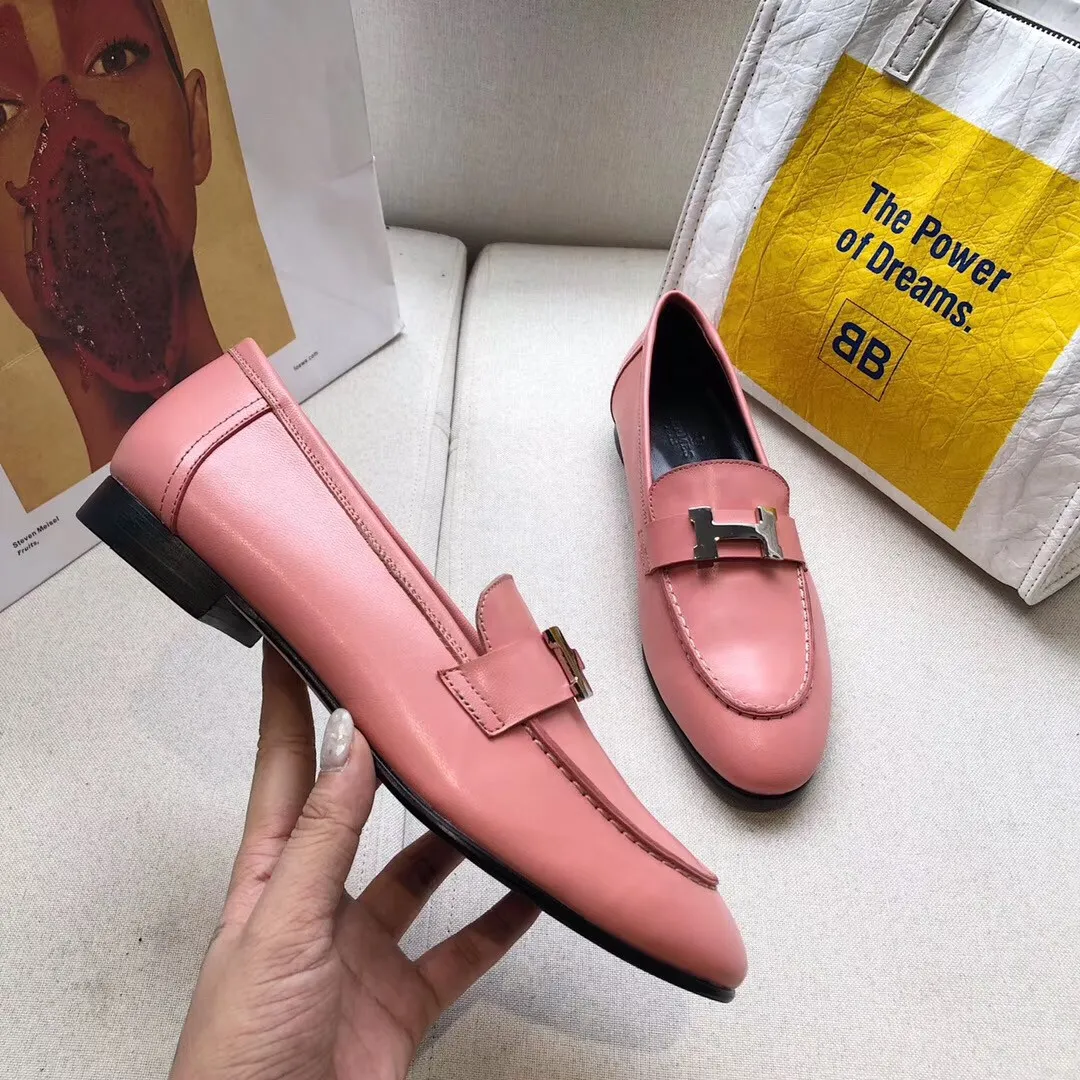 Hermes Women's Paris Loafers In Pink Goatskin - HM083 Hermes Women's Paris Loafers In Pink Goatskin