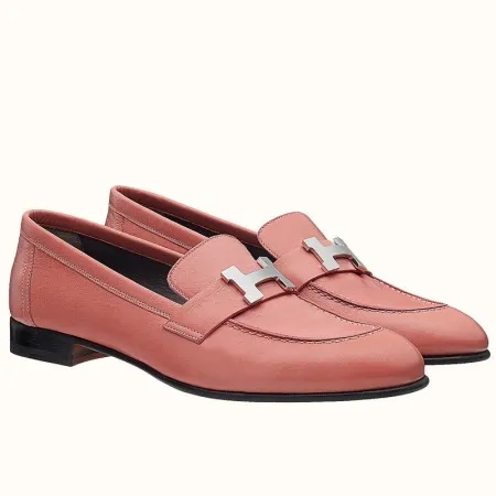 Hermes Women's Paris Loafers In Pink Goatskin - HM083 Hermes Women's Paris Loafers In Pink Goatskin