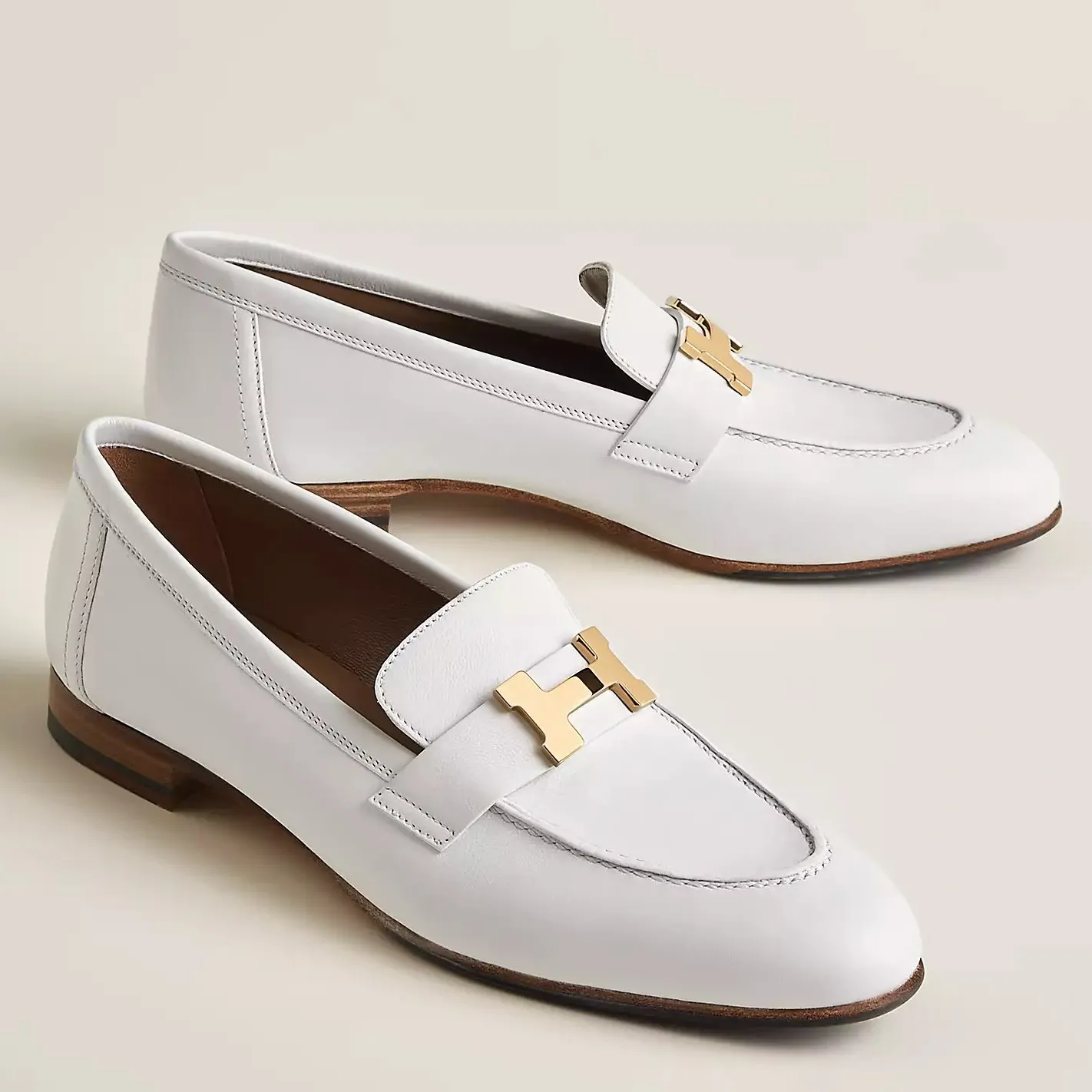 Hermes Women's Paris Loafers in White Goatskin - HM077 Hermes Women's Paris Loafers in White Goatskin