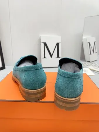 Hermes Women's Faubourg Loafers in Blue Suede Leather - HM074 Hermes Women's Faubourg Loafers in Blue Suede Leather