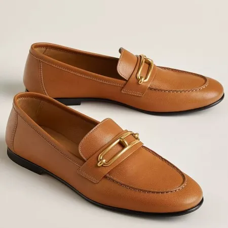 Hermes Women's Colette Loafers in Brown Leather - HM070 Hermes Women's Colette Loafers in Brown Leather