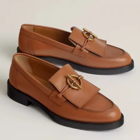Hermes Women's Impact Loafers in Brown Leather - HM067 Hermes Women's Impact Loafers in Brown Leather