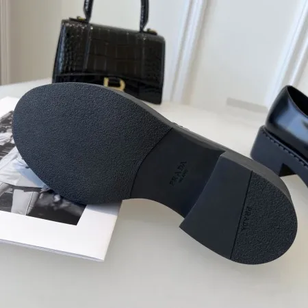 Prada Women's Loafers In Black Brushed Leather - PRL002 Prada Women's Loafers In Black Brushed Leather