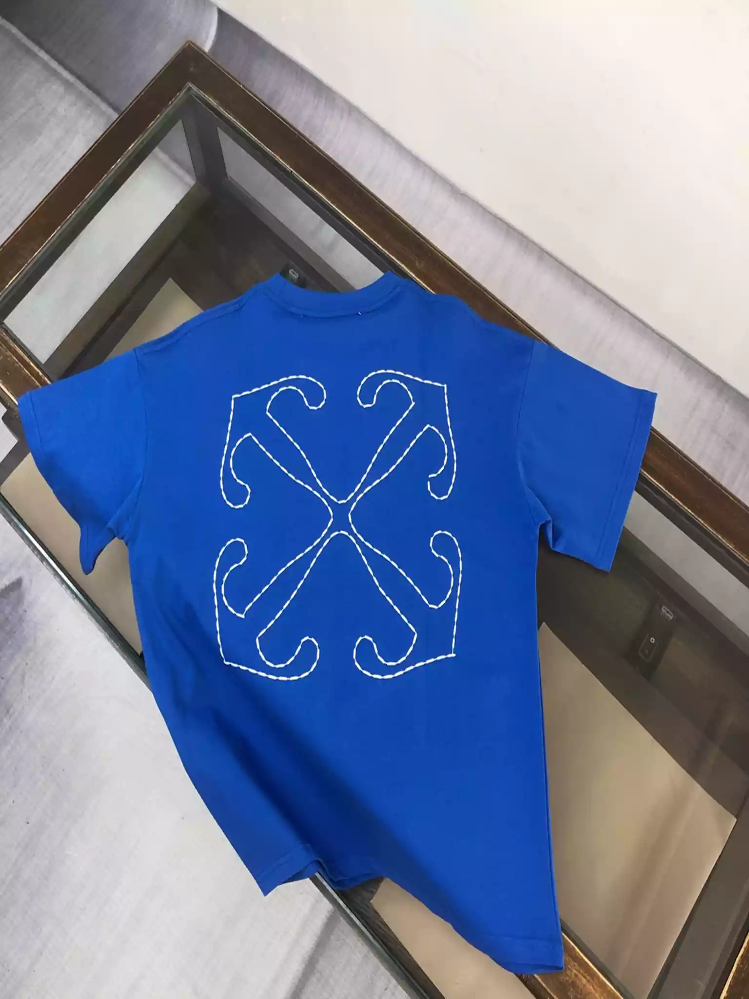 Off-White Blue Logo Stitch T-shirt - OWS030 Off-White Blue Logo Stitch T-shirt