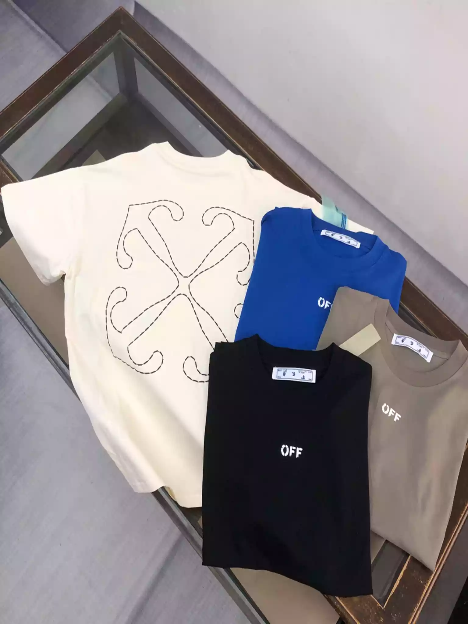 Off-White Beige Logo Stitch T-shirt - OWS031 Off-White Beige Logo Stitch T-shirt