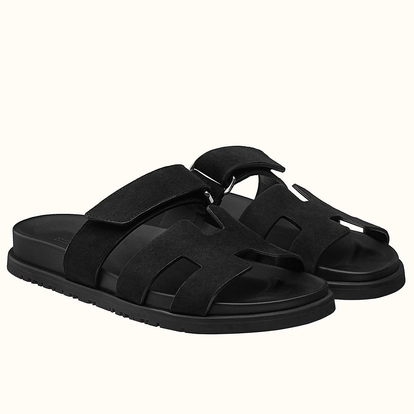 HERMES MEN'S CHYPRE SANDALS IN BLACK SUEDE CALFSKIN - HMSD011