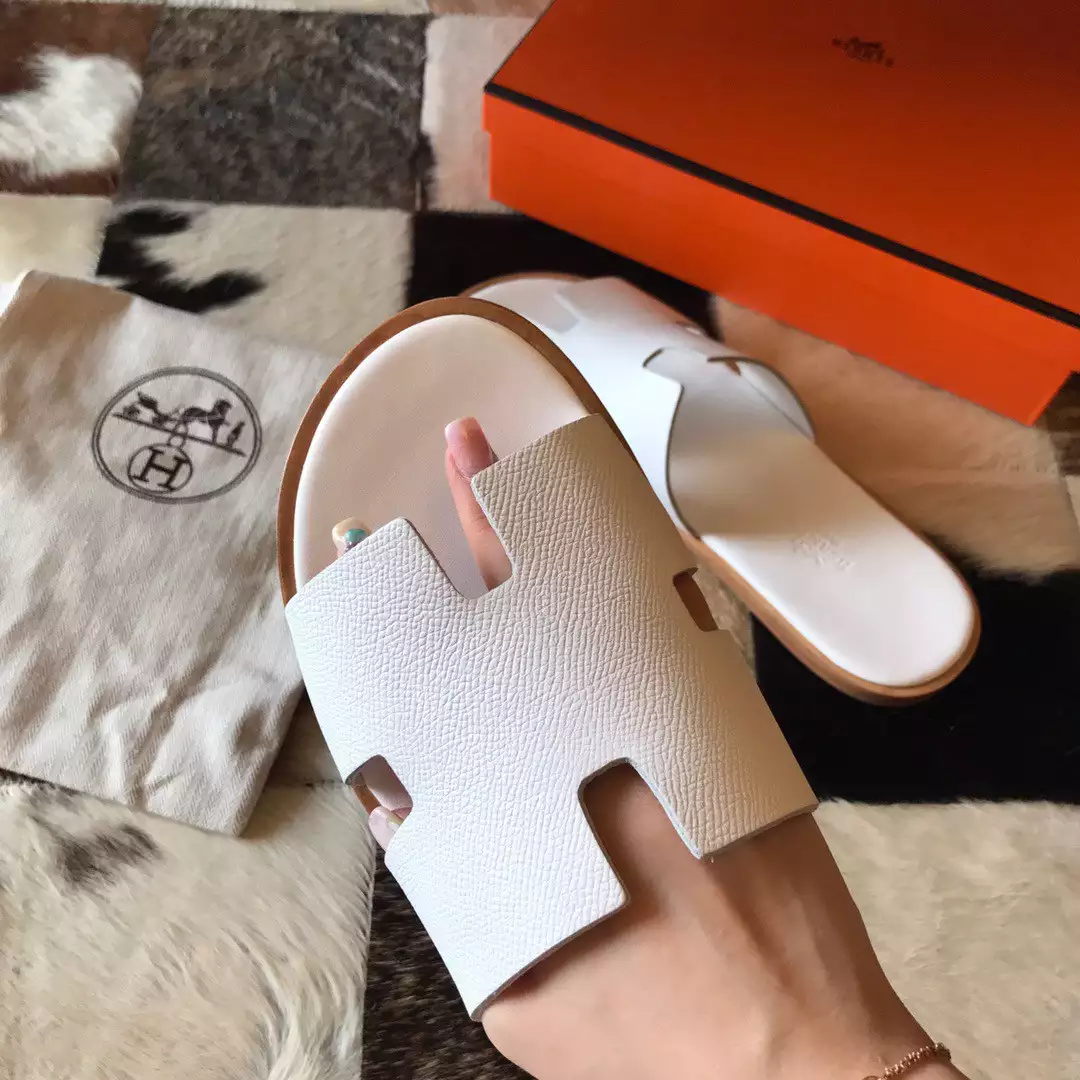 HERMES MEN'S IZMIR SANDALS IN WHITE EPSOM CALFSKIN - HMSD020