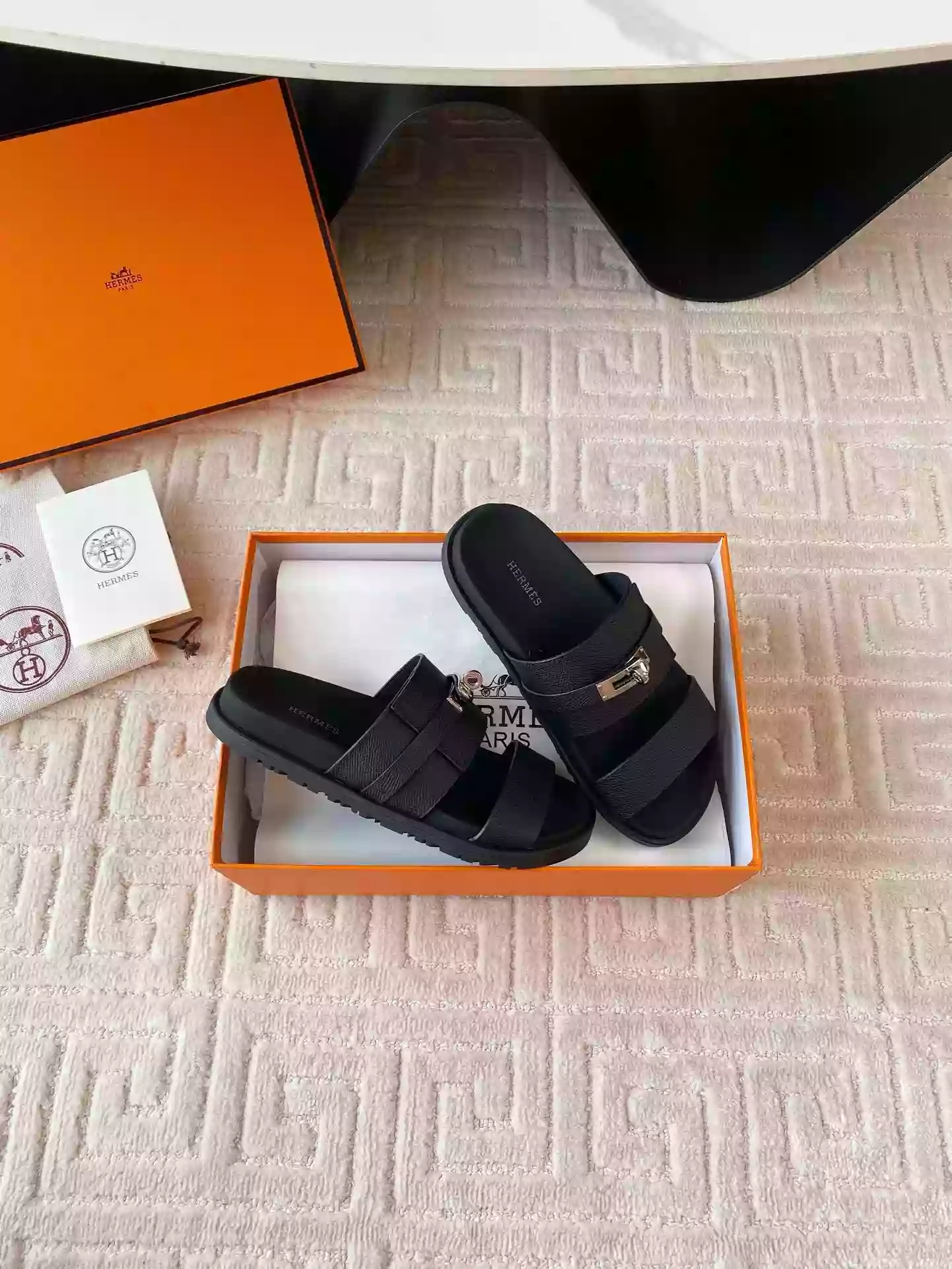 HERMES MEN'S JACKSON SANDAL IN BLACK EPSOM CALFSKIN - HMSD040