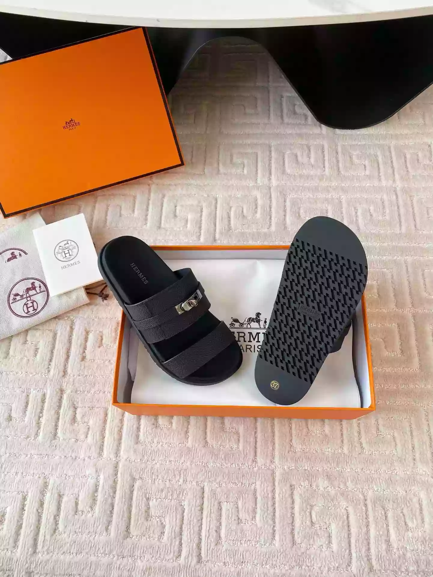 HERMES MEN'S JACKSON SANDAL IN BLACK EPSOM CALFSKIN - HMSD040