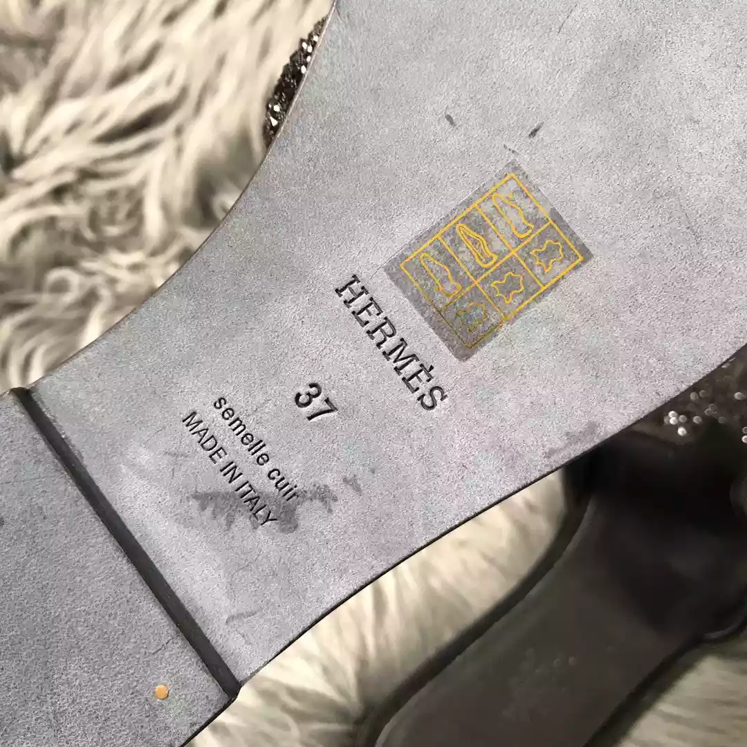 HERMES ORAN SLIDE SANDALS IN BLACK SUEDE WITH BLACK CRYSTAL - HMSD102