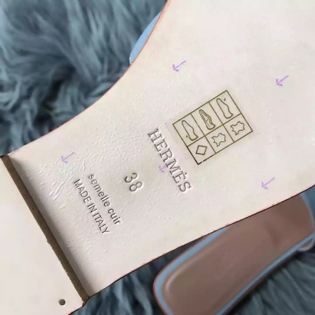 HERMES ORAN SLIDE SANDALS IN BLUE LIN CLEMENCE LEATHER - HMSD106