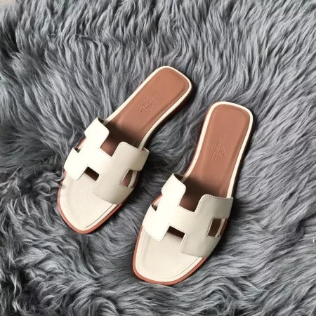 HERMES ORAN SLIDE SANDALS IN WHITE EPSOM CALFSKIN - HMSD089