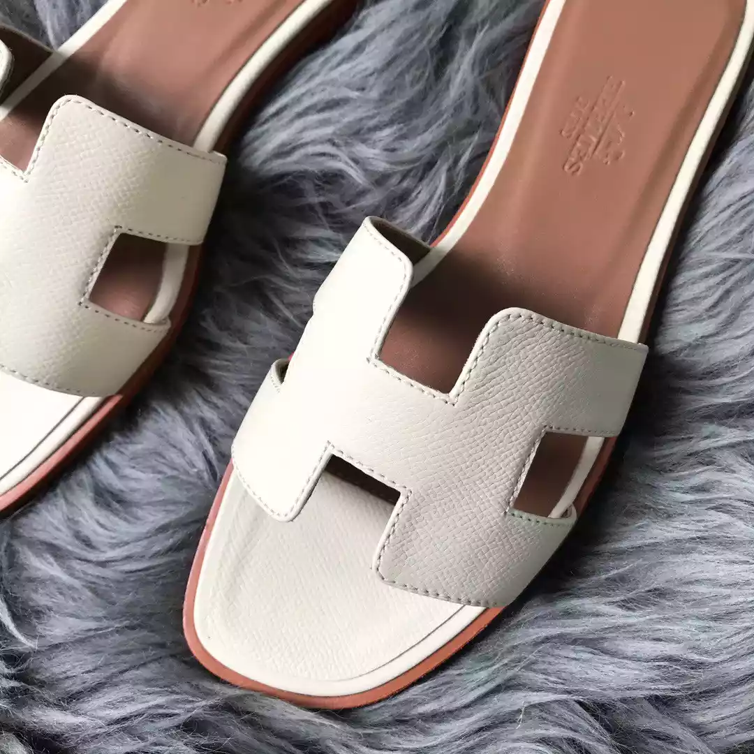 HERMES ORAN SLIDE SANDALS IN WHITE EPSOM CALFSKIN - HMSD089