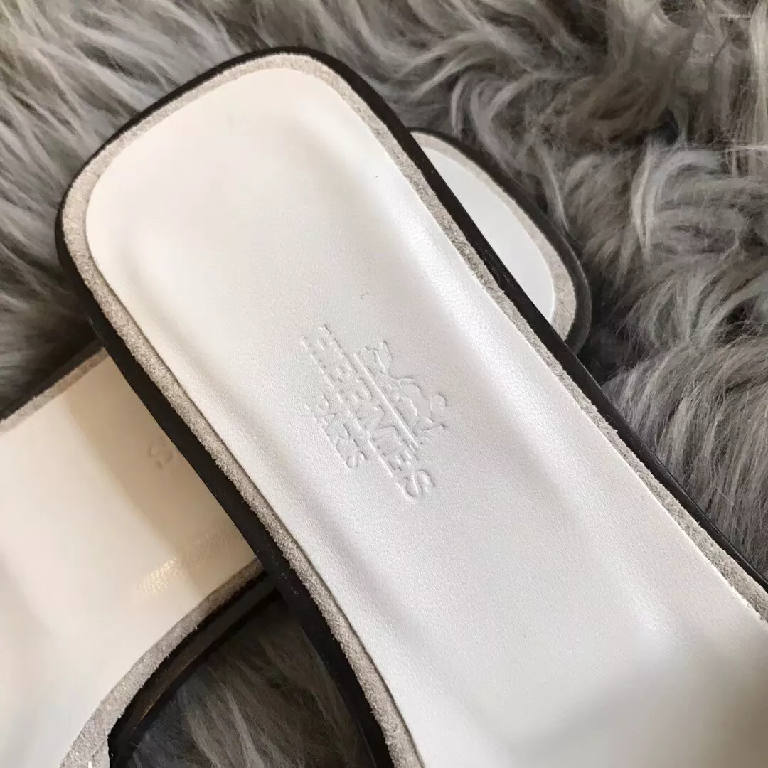 HERMES ORAN SLIDE SANDALS IN WHITE SUEDE WITH CRYSTAL - HMSD109