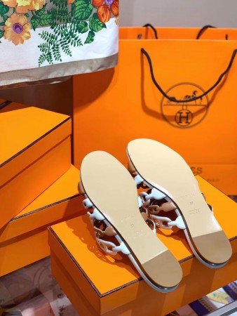 HERMES THALASSA SLIDE SANDALS IN BROWN/WHITE LAMBSKIN - HMSD136