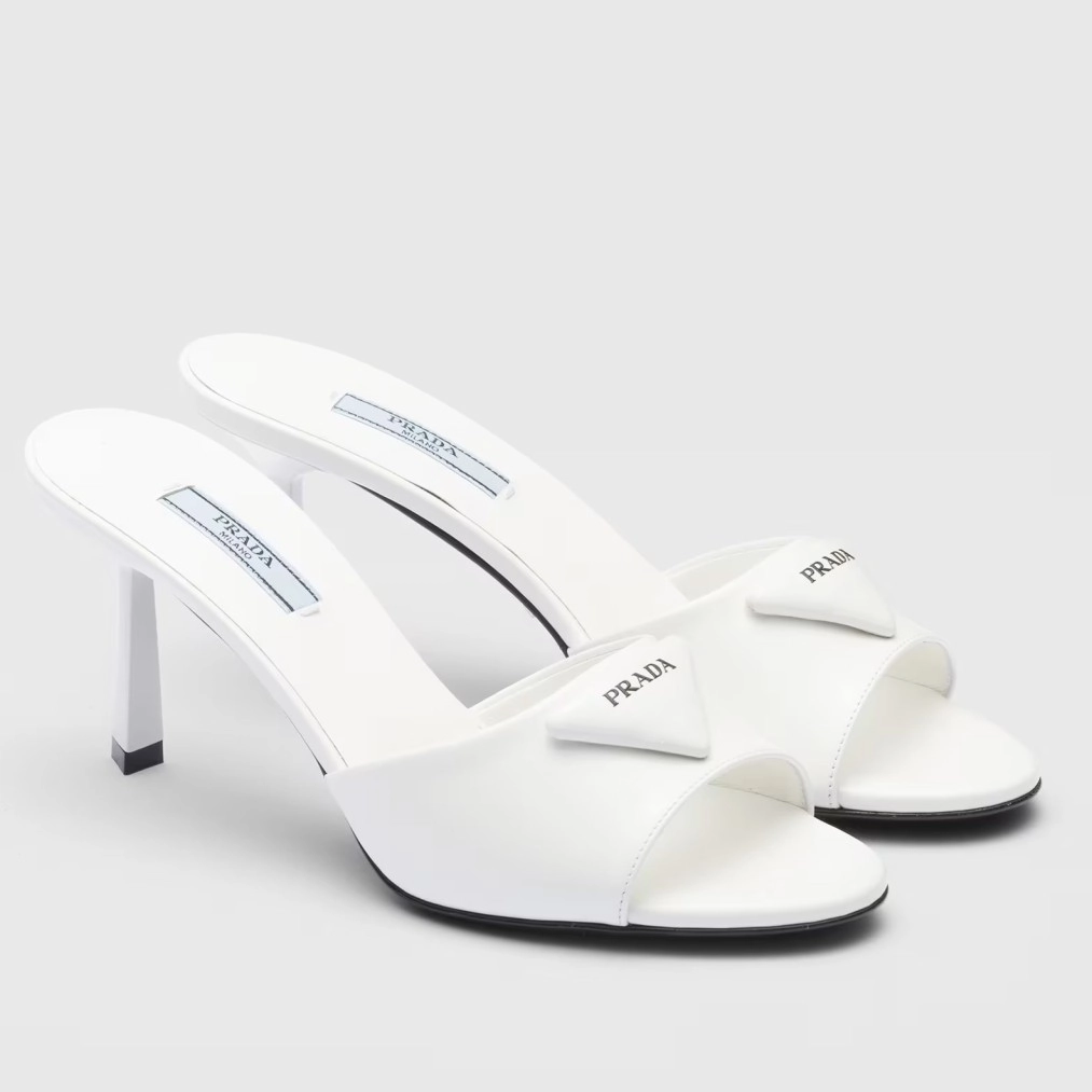 PRADA HEELED SANDALS 75MM IN WHITE BRUSHED LEATHER - PSD016