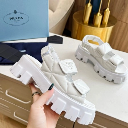 PRADA MONOLITH FLATFORM SANDALS IN WHITE NAPPA LEATHER - PSD020