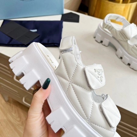 PRADA MONOLITH FLATFORM SANDALS IN WHITE NAPPA LEATHER - PSD020