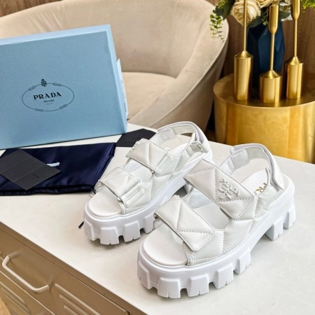 PRADA MONOLITH FLATFORM SANDALS IN WHITE NAPPA LEATHER - PSD020