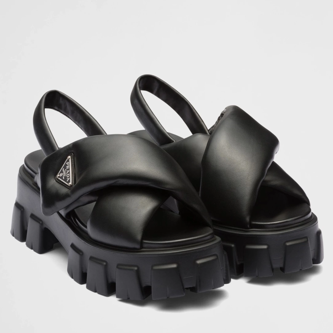 PRADA MONOLITH PADDED SANDALS IN BLACK NAPPA LEATHER - PSD017