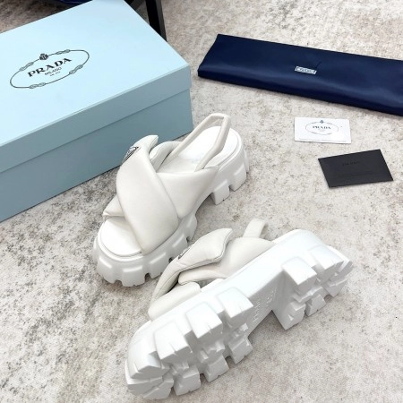 PRADA MONOLITH PADDED SANDALS IN WHITE NAPPA LEATHER - PSD018