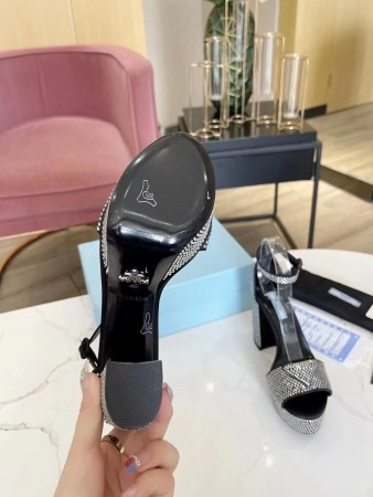 PRADA PLATFORM SANDALS 135MM IN BLACK SATIN WITH CRYSTALS - PSD010