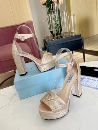 PRADA PLATFORM SANDALS 135MM IN GOLD SATIN WITH CRYSTALS - PSD012