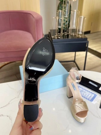 PRADA PLATFORM SANDALS 135MM IN GOLD SATIN WITH CRYSTALS - PSD012