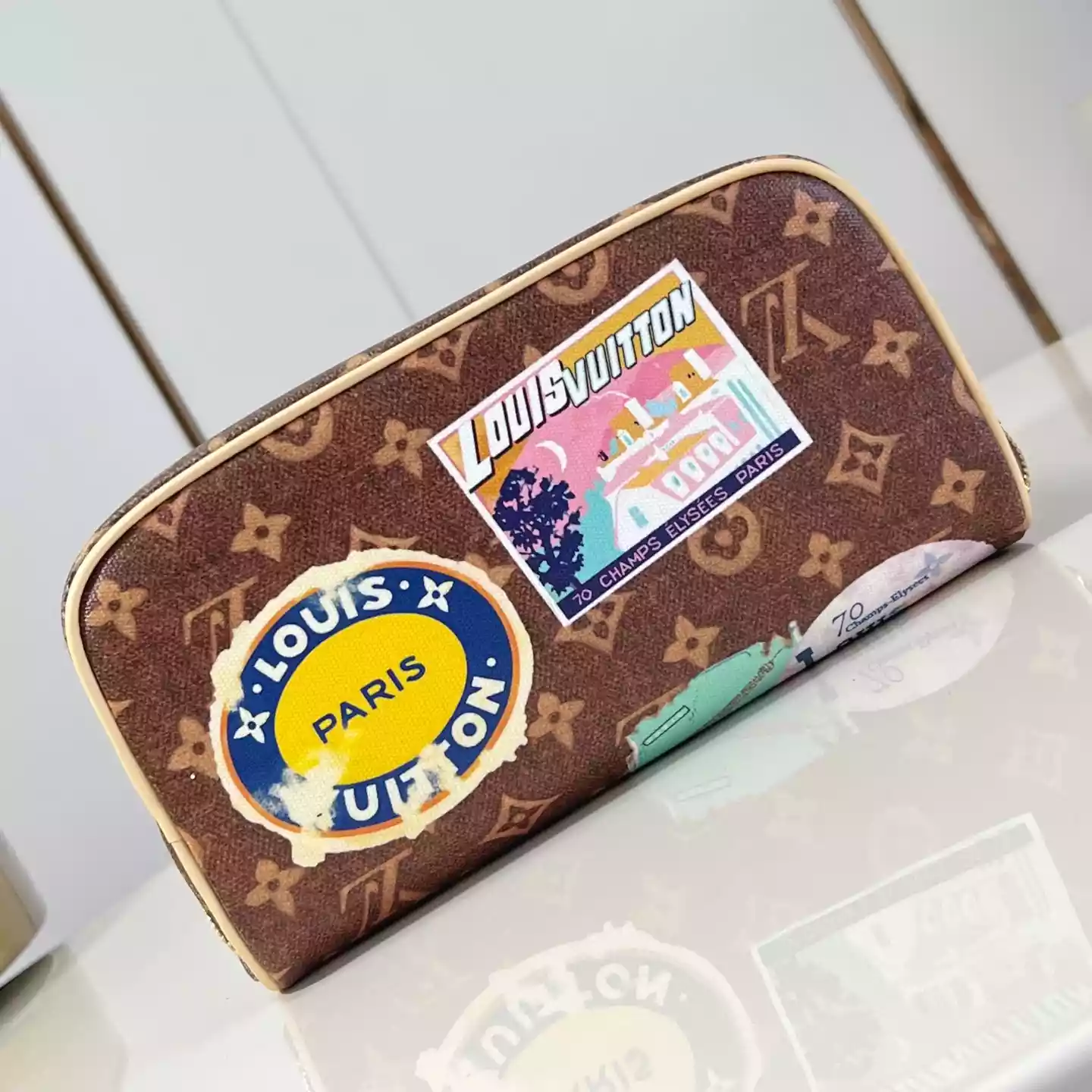 TOILETRY BAG 2 COMPARTMENTS BROWN MONOGRAM CANVAS - LW296 TOILETRY BAG 2 COMPARTMENTS BROWN MONOGRAM CANVAS