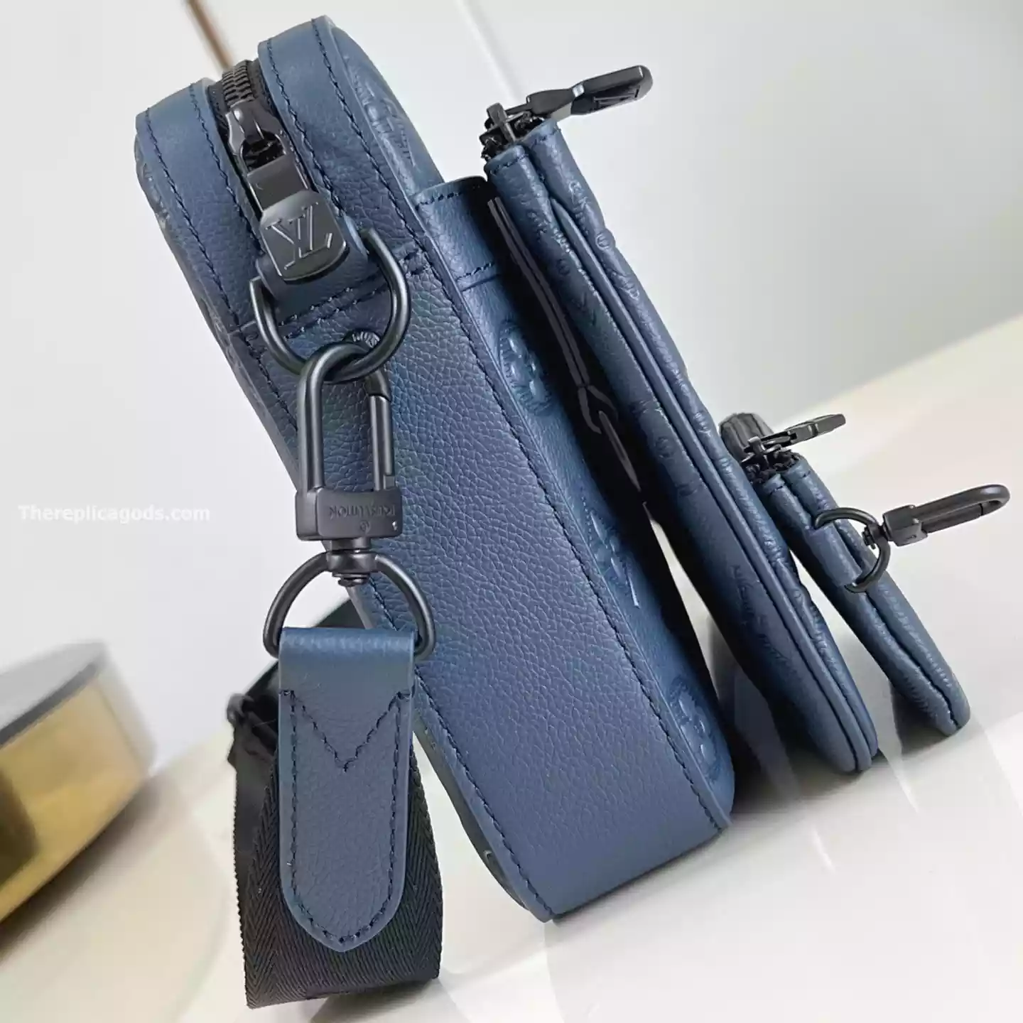 TRIO MESSENGER BAG NAVY BLUE MONOGRAM SHADOW - LW312 TRIO MESSENGER BAG NAVY BLUE MONOGRAM SHADOW