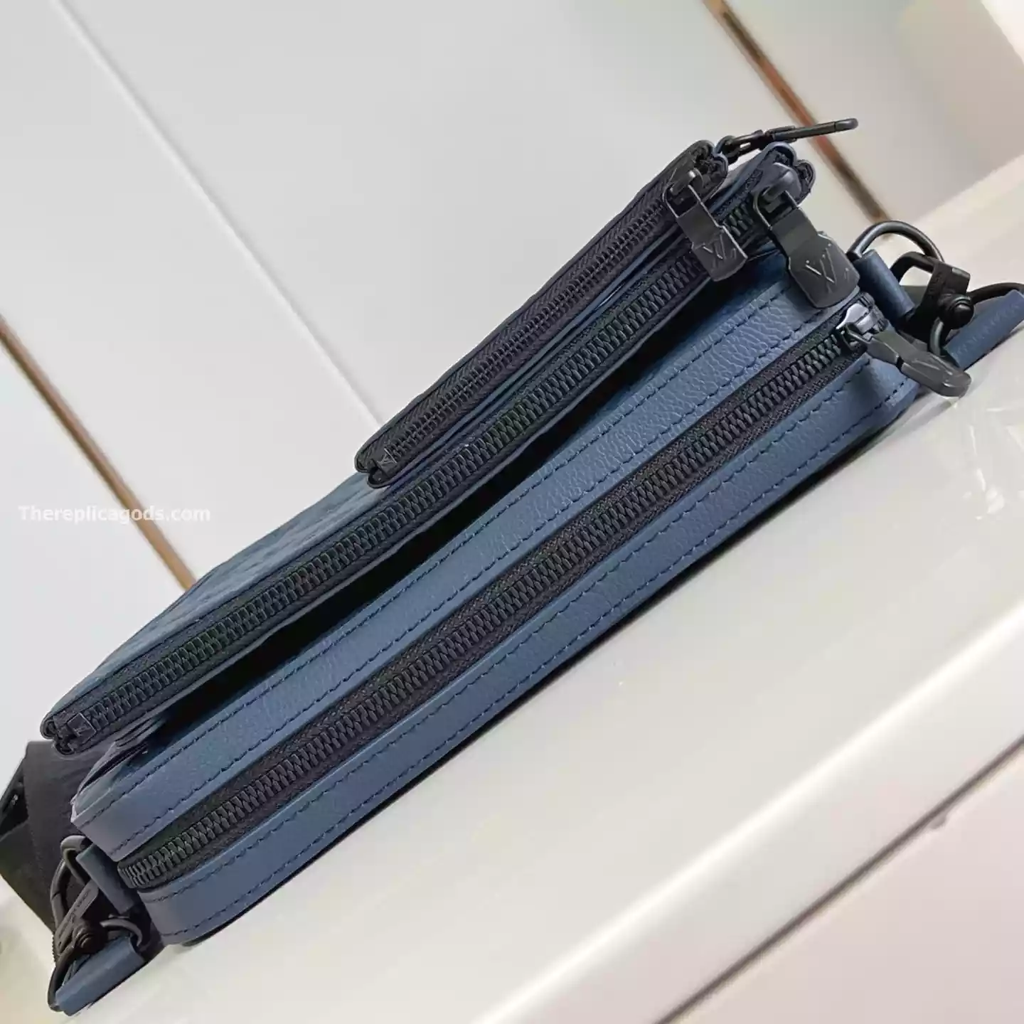 TRIO MESSENGER BAG NAVY BLUE MONOGRAM SHADOW - LW312 TRIO MESSENGER BAG NAVY BLUE MONOGRAM SHADOW