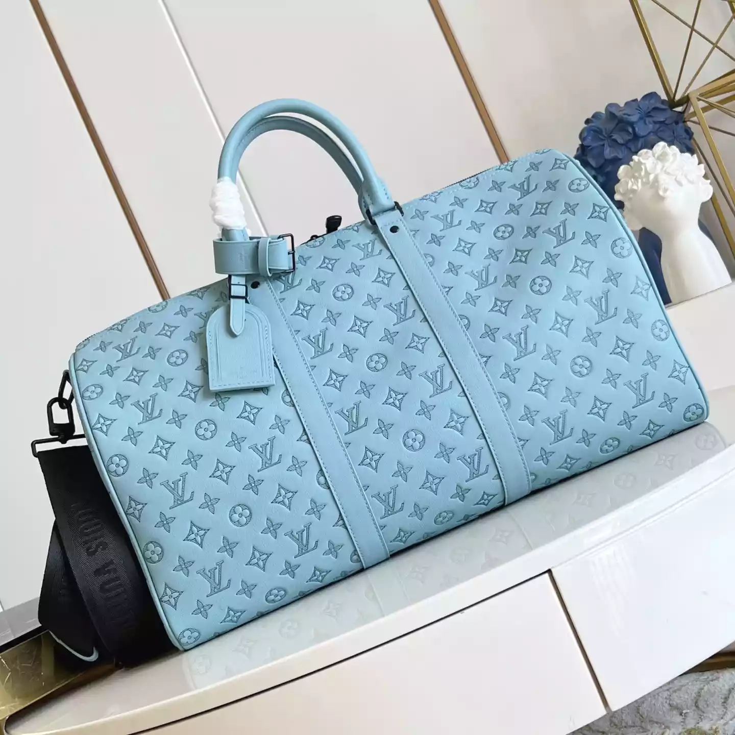 KEEPALL BANDOULIERE 50 BAG SKY BLUE MONOGRAM SHADOW - LW314 KEEPALL BANDOULIERE 50 BAG SKY BLUE MONOGRAM SHADOW