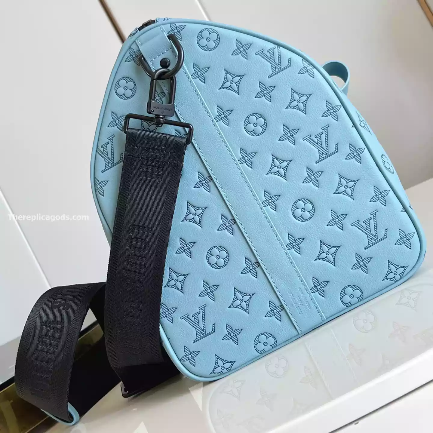 KEEPALL BANDOULIERE 50 BAG SKY BLUE MONOGRAM SHADOW - LW314 KEEPALL BANDOULIERE 50 BAG SKY BLUE MONOGRAM SHADOW