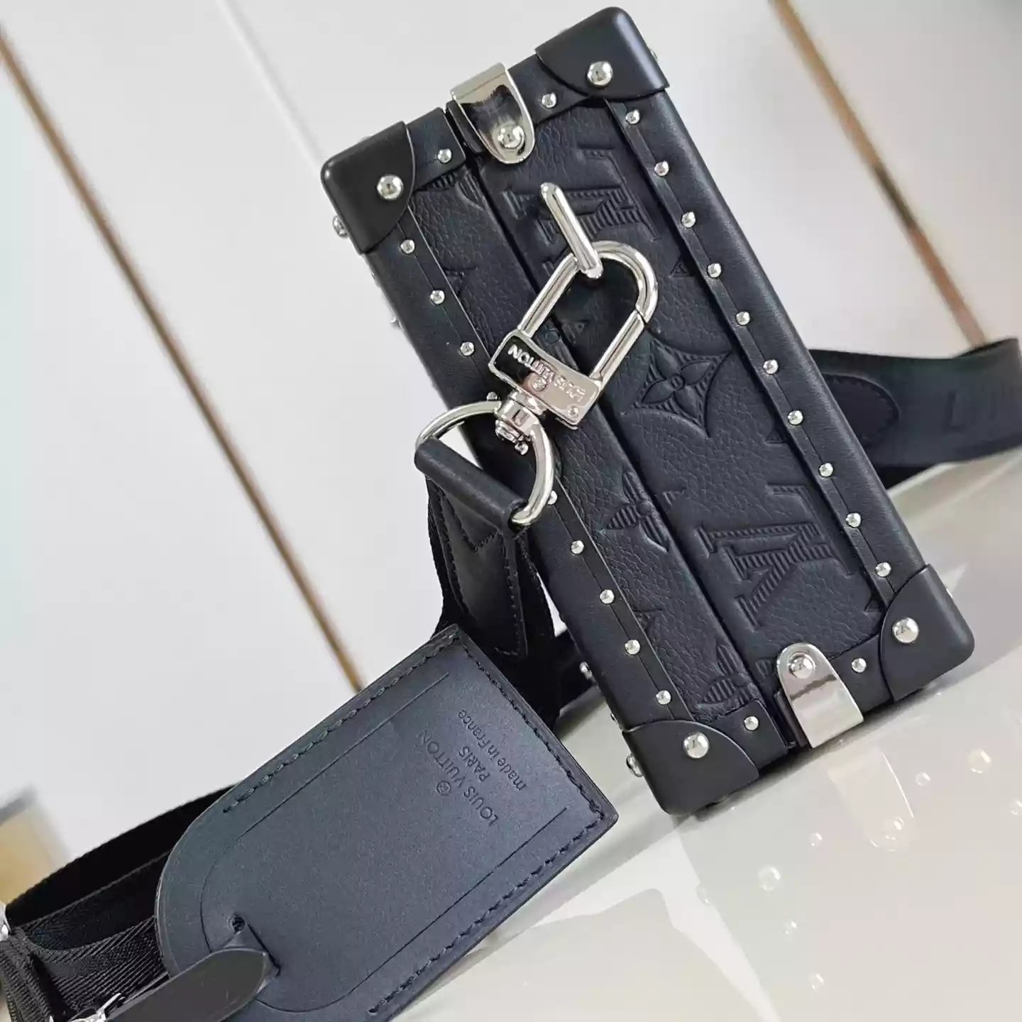 CLUTCH BOX BLACK MONOGRAM SHADOW COWHIDE LEATHER - LW297 CLUTCH BOX BLACK MONOGRAM SHADOW COWHIDE LEATHER