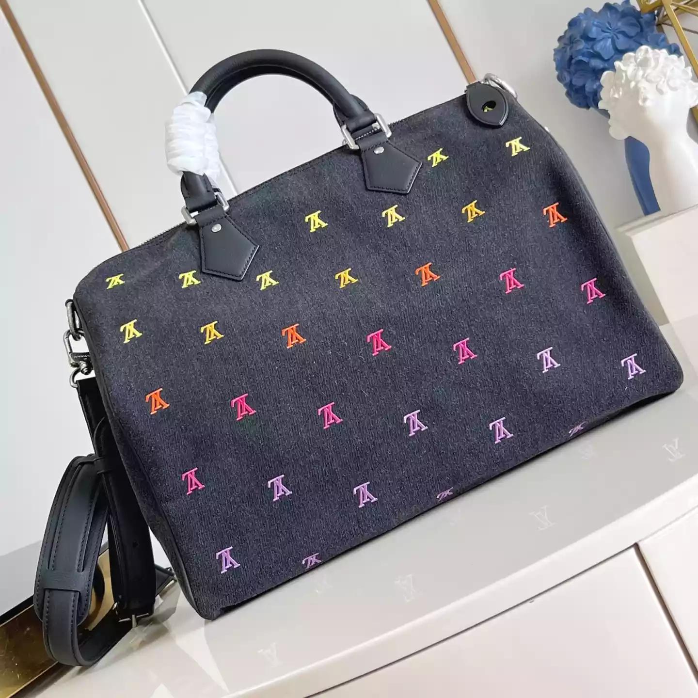 SPEEDY 40 BANDOULIERE GRADIENT ORANGE LV BLASON DENIM - LW300 SPEEDY 40 BANDOULIERE GRADIENT ORANGE LV BLASON DENIM