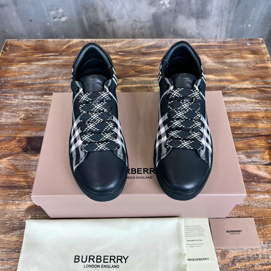 BURBERRY CHECK AND LEATHER SNEAKERS - BBR073