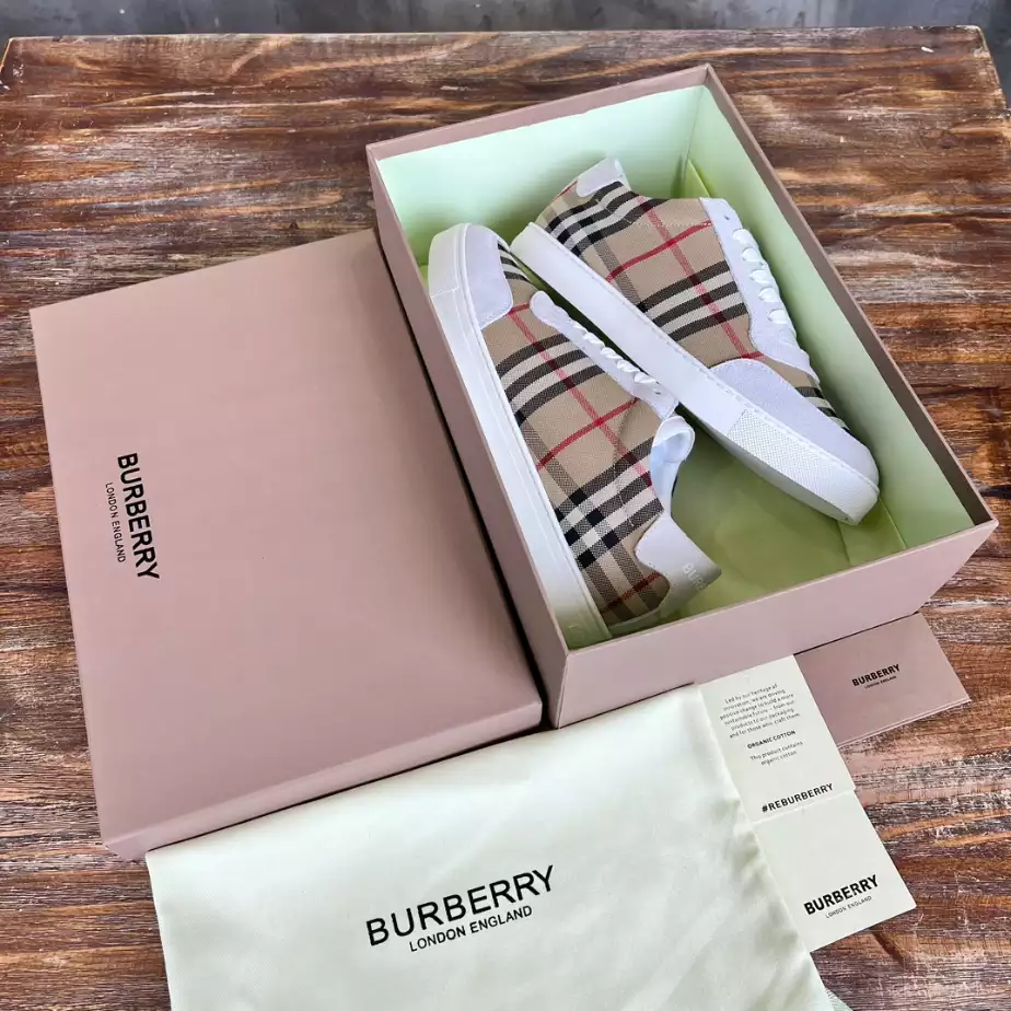 BURBERRY CHECK AND LEATHER SNEAKERS - BBR075