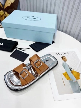 PRADA DOUBLE-STRAP SANDALS IN BROWN LEATHER - PSD041