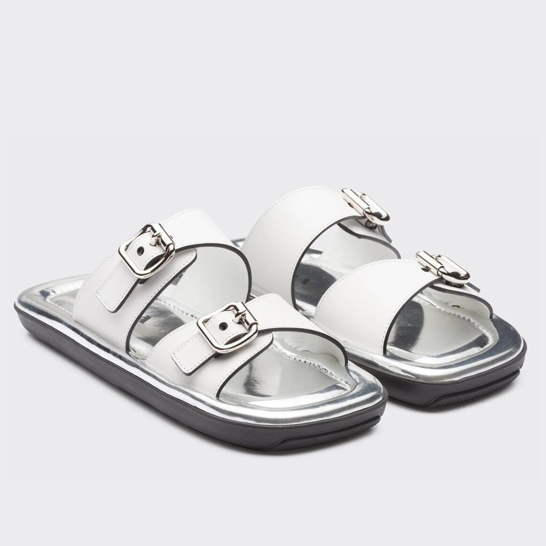 PRADA DOUBLE-STRAP SANDALS IN WHITE LEATHER - PSD045