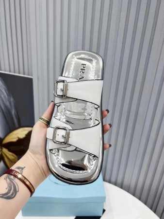 PRADA DOUBLE-STRAP SANDALS IN WHITE LEATHER - PSD045