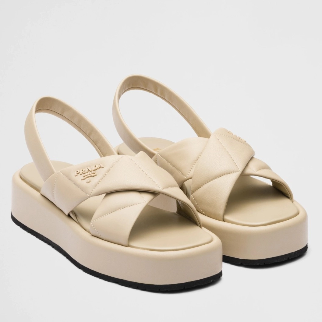 PRADA FLATFORM SANDALS IN BEIGE QUILTED NAPPA LEATHER - PSD042