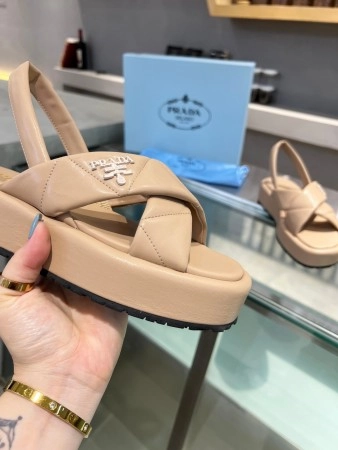 PRADA FLATFORM SANDALS IN BEIGE QUILTED NAPPA LEATHER - PSD042