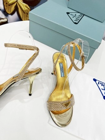 PRADA HEEL SANDALS 85MM IN SATIN WITH CRYSTALS - PSD060