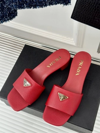 PRADA HEELED SANDALS 35MM IN RED SAFFIANO LEATHER - PSD029