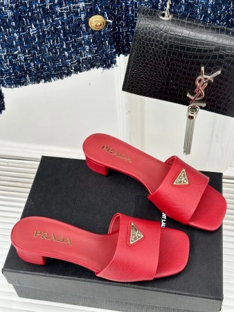 PRADA HEELED SANDALS 35MM IN RED SAFFIANO LEATHER - PSD029