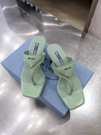 PRADA HEELED THONG SANDALS IN AQUA BRUSHED LEATHER - PSD051